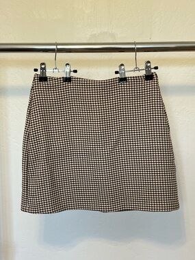 Houndstooth Mini Skirt - Brown and White